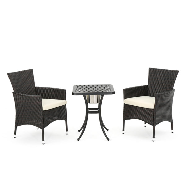 gdf studio Ariel Outdoor 3Pc Wicker Bistro Set w/ Water Resistant Cushions