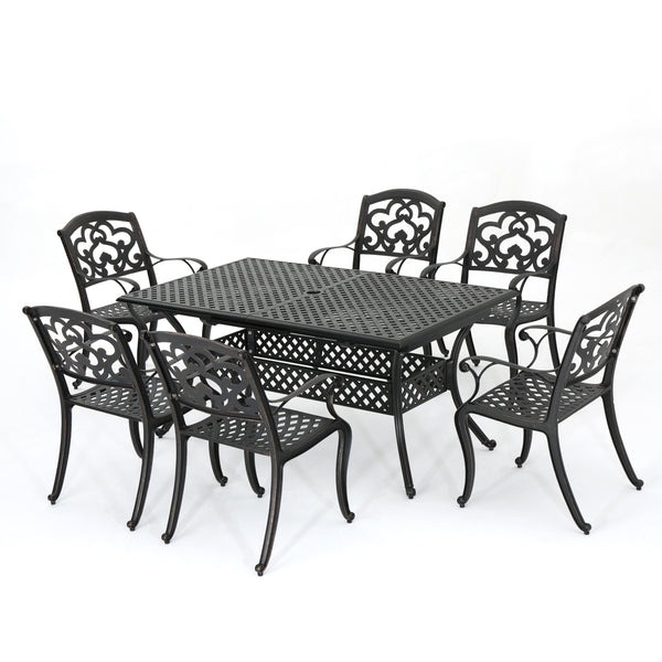 gdf studio Ariel Outdoor 7 Pc Cast Aluminum Dining Set with Extension Leaf
