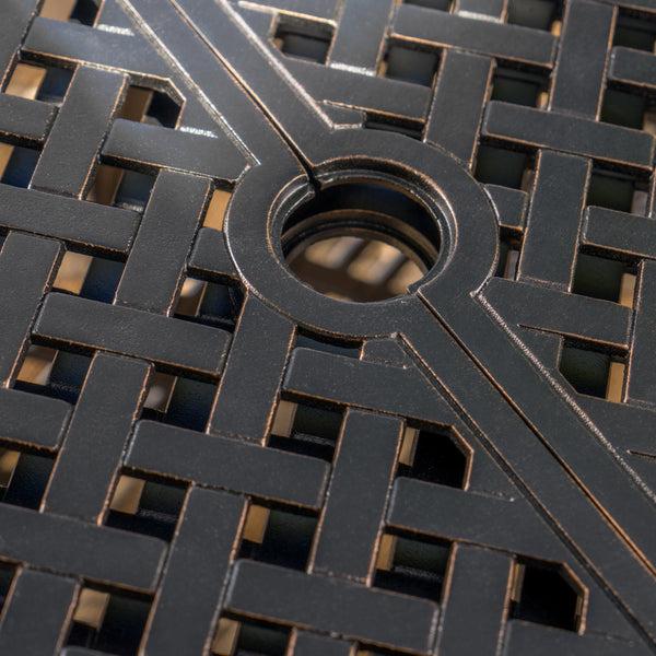 Gdf Studio Ariel Outdoor 9 Piece Patina Copper Finish Cast Aluminum Dining Set