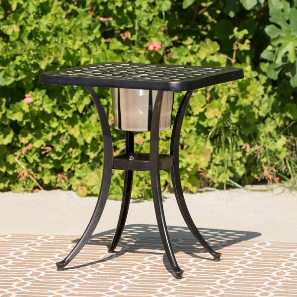 Gdf Studio Ariel Outdoor Cast Aluminum Bistro Table With Ice Bucket Black Copper