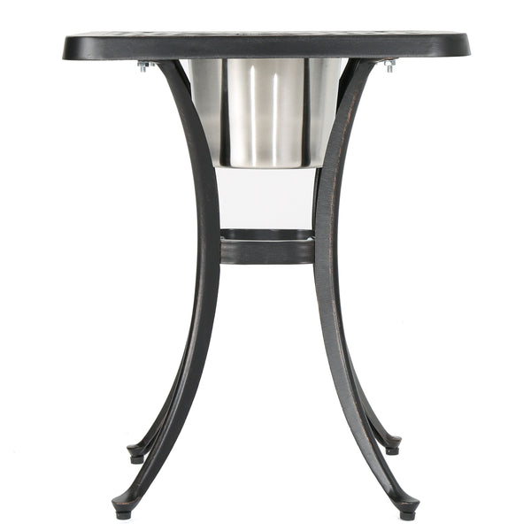 Gdf Studio Ariel Outdoor Cast Aluminum Bistro Table With Ice Bucket Black Copper