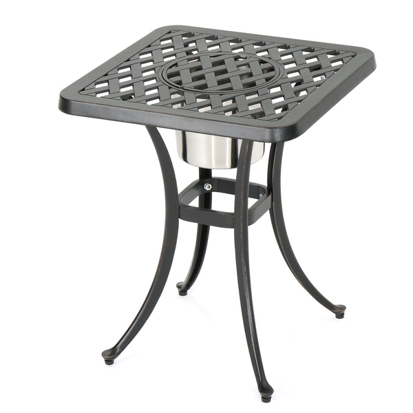gdf studio Ariel Outdoor Cast Aluminum Bistro Table with Ice Bucket Black Copper