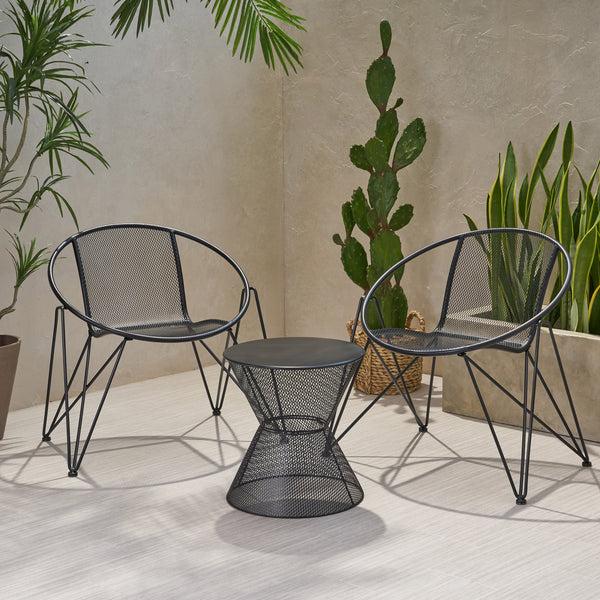 Gdf Studio Ariella Modern Outdoor Iron Chat Set With Side Table