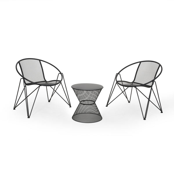 gdf studio Ariella Modern Outdoor Iron Chat Set with Side Table