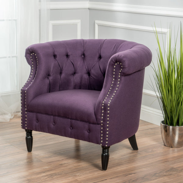Gdf Studio Aries Rolled Back Button Tufted Fabric Tub Design Club Chair