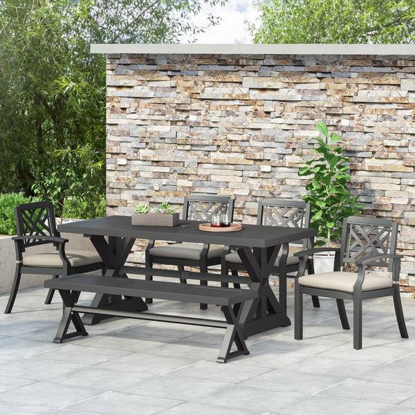 Gdf Studio Arlene Waterford Outdoor Aluminum 6 Piece Dining Set With Bench
