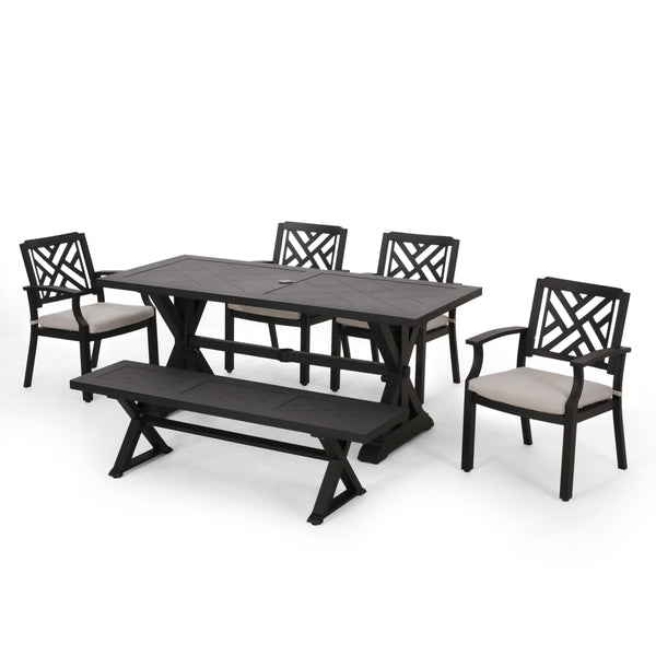 gdf studio Arlene Waterford Outdoor Aluminum 6 Piece Dining Set with Bench