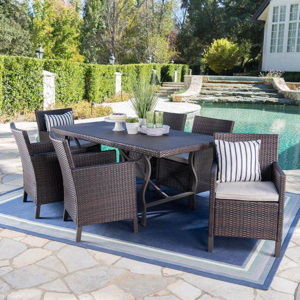Gdf Studio Arlone Outdoor 7 Piece Wicker Dining Set With Aluminum Framed Dining Table