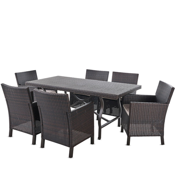gdf studio Arlone Outdoor 7 Piece Wicker Dining Set with Aluminum Framed Dining Table