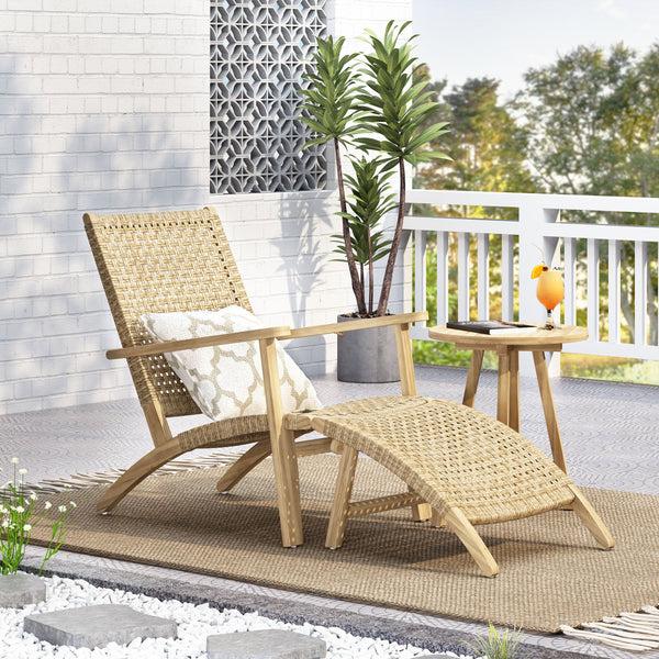 Gdf Studio Arlost Outdoor Wicker Lounge Chair With Ottoman Light Brown And Light Multibrown