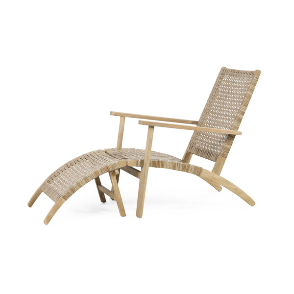 gdf studio Arlost Outdoor Wicker Lounge Chair with Ottoman Light Brown and Light Multibrown