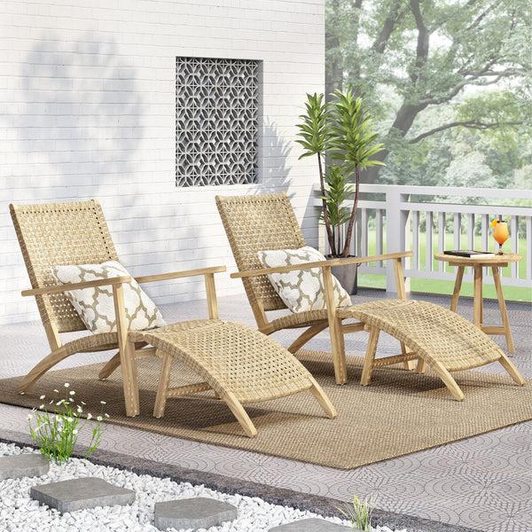 Gdf Studio Arlost Outdoor Wicker Lounge Chairs With Ottoman Set Of 2 Light Brown And Light Multibrown
