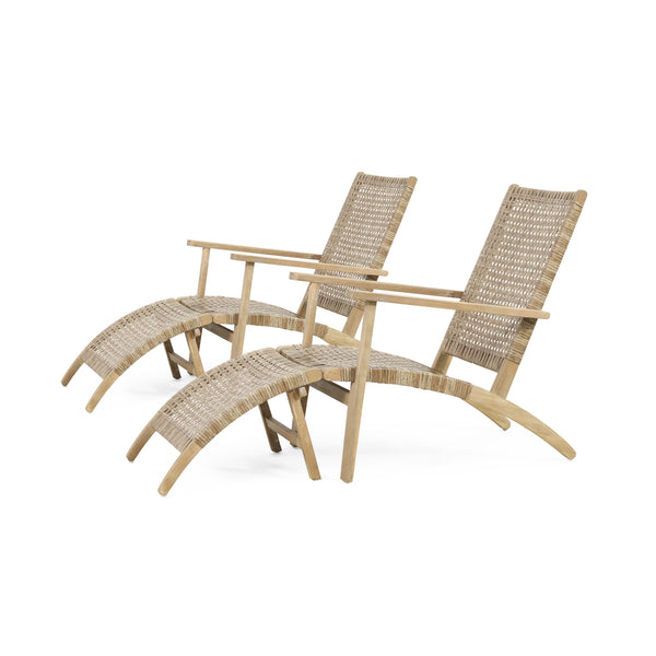 gdf studio Arlost Outdoor Wicker Lounge Chairs with Ottoman Set of 2 Light Brown and Light Multibrown