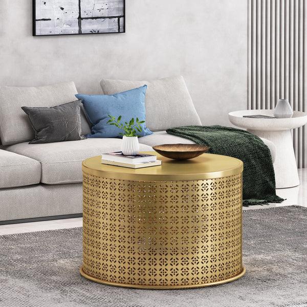 Gdf Studio Arrastra Boho Lace Cut Iron Coffee Table Gold Brushed Brown