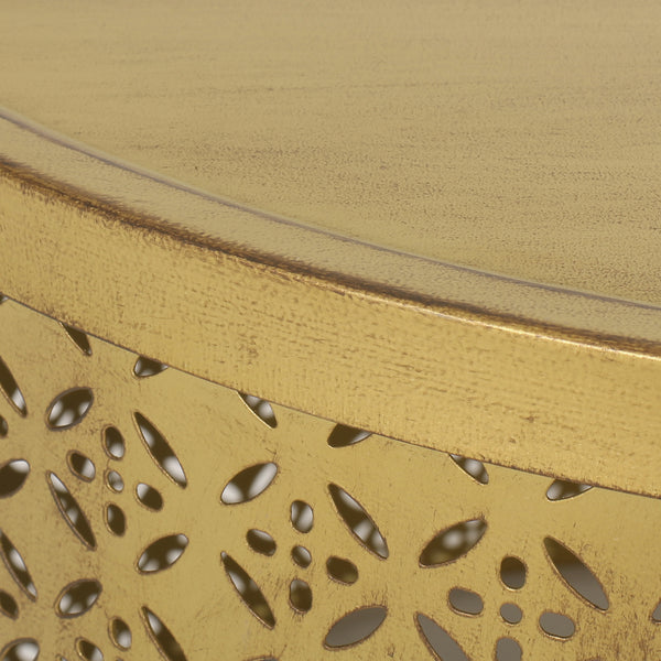 Gdf Studio Arrastra Boho Lace Cut Iron Coffee Table Gold Brushed Brown