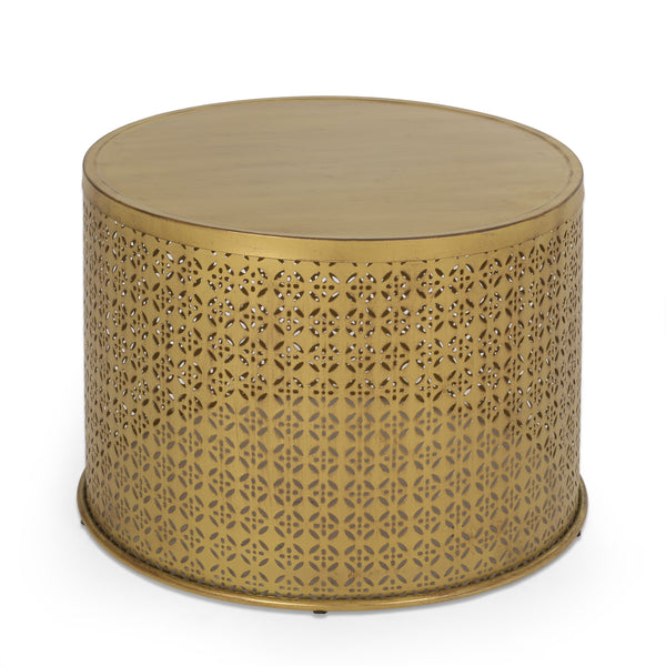 gdf studio Arrastra Boho Lace Cut Iron Coffee Table Gold Brushed Brown