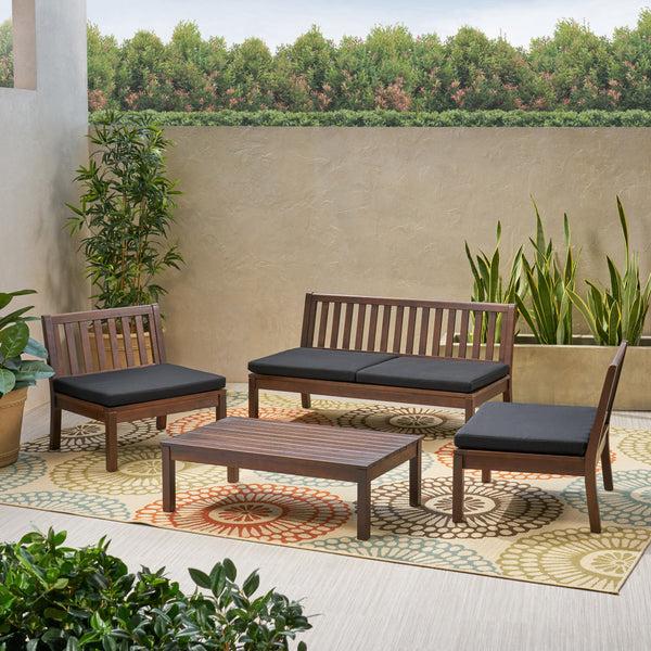 Gdf Studio Arth Outdoor Acacia Wood Chat Set With Coffee Table