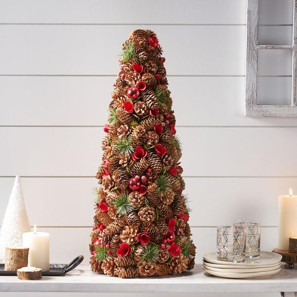Gdf Studio Artificial Pre Decorated Pinecone And Glitter Tabletop Christmas Tree