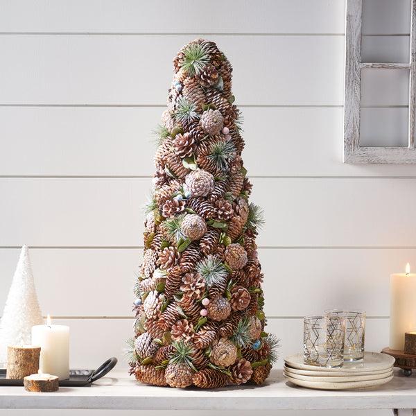 Gdf Studio Artificial Pre Decorated Pinecone And Glitter Tabletop Christmas Tree