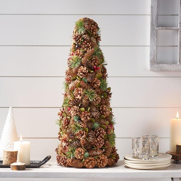 Gdf Studio Artificial Pre Decorated Pinecone And Glitter Tabletop Christmas Tree