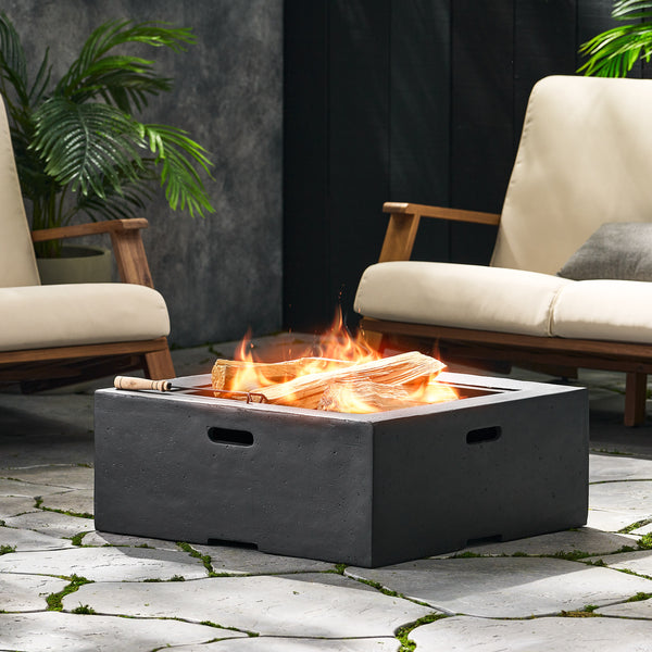 Gdf Studio Aruda Outdoor Lightweight Concrete Wood Burning Square Fire Pit Dark Gray