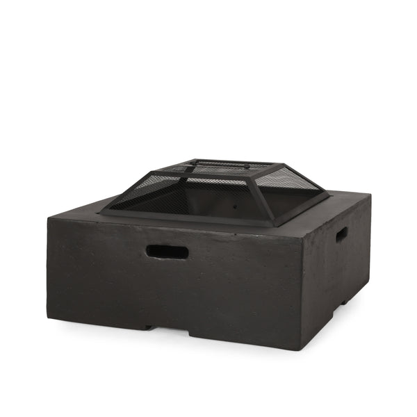 gdf studio Aruda Outdoor Lightweight Concrete Wood Burning Square Fire Pit Dark Gray