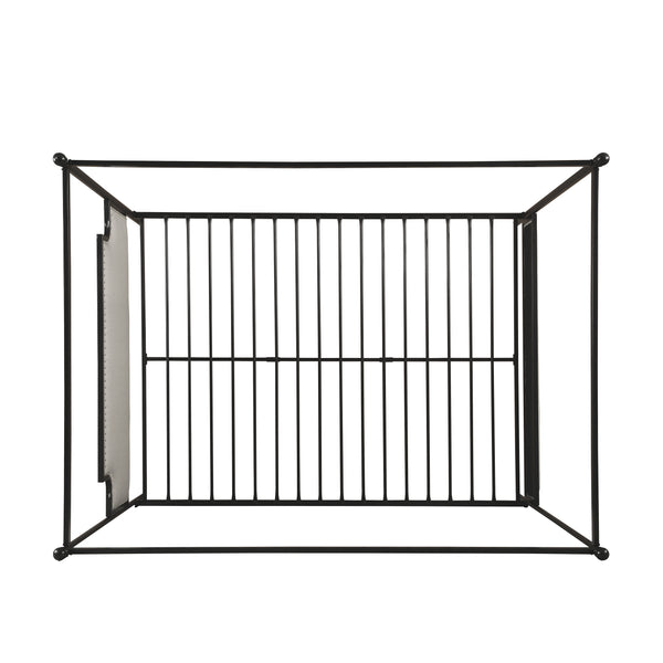 Gdf Studio Asa Queen Size Iron Canopy Bed Frame With Upholstered Studded Headboard