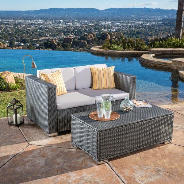 Gdf Studio Asgard Multi-Grey PE 2pc Outdoor Sofa And Coffee Table Set