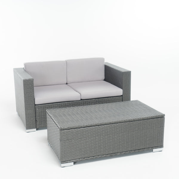 gdf studio Asgard Multi-Grey PE 2pc Outdoor Sofa and Coffee Table Set
