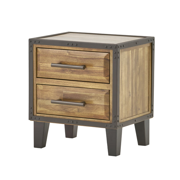 gdf studio Ashlar Industrial Two-Drawer Natural Finish Acacia Wood Night Stand