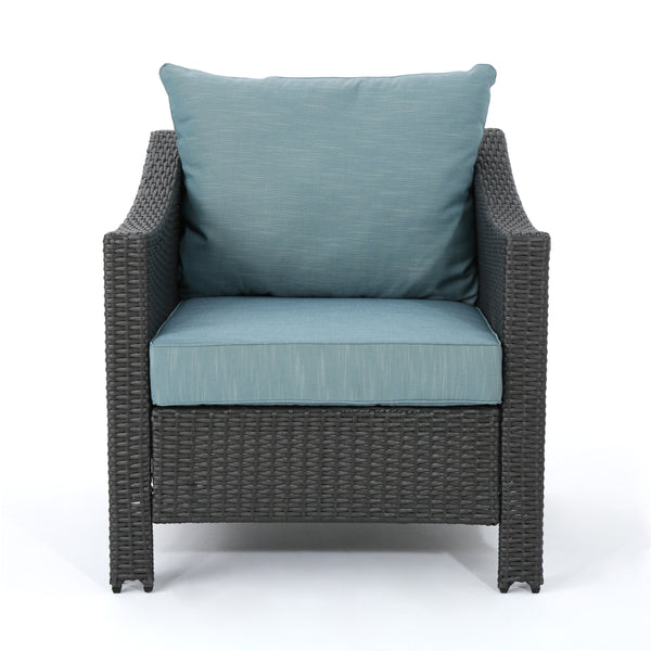 Gdf Studio Aspen Outdoor 5 Piece Wicker Water Resistant Cushion Chat Set With Fire Pit