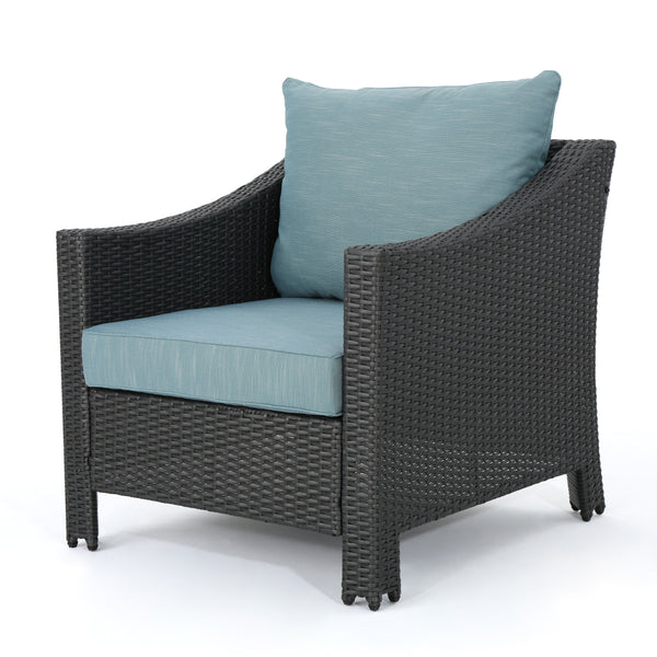 Gdf Studio Aspen Outdoor 5 Piece Wicker Water Resistant Cushion Chat Set With Fire Pit