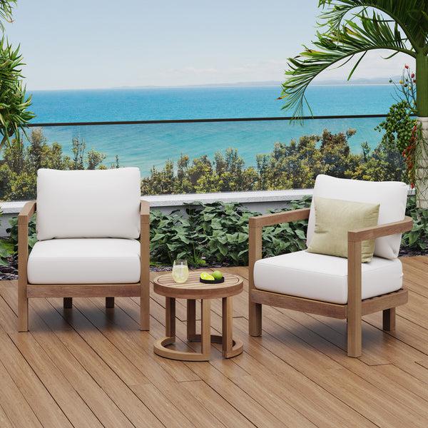 Gdf Studio Aston Outdoor Acacia Wood 3 Piece Chat Set With Cushions Beige And Brown Wash