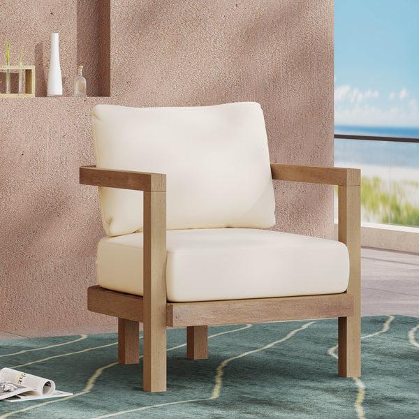 Gdf Studio Aston Outdoor Acacia Wood Club Chair With Cushions