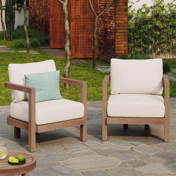 Gdf Studio Aston Outdoor Acacia Wood Club Chairs With Cushions Set Of 2 Beige And Brown Wash