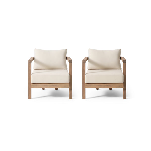 gdf studio Aston Outdoor Acacia Wood Club Chairs with Cushions Set of 2 Beige and Brown Wash