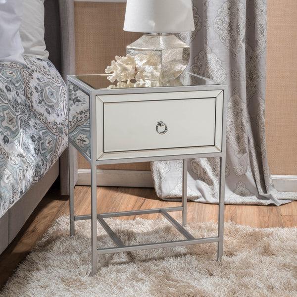 Gdf Studio Athena Mirrored Silver 1 Drawer Side Table