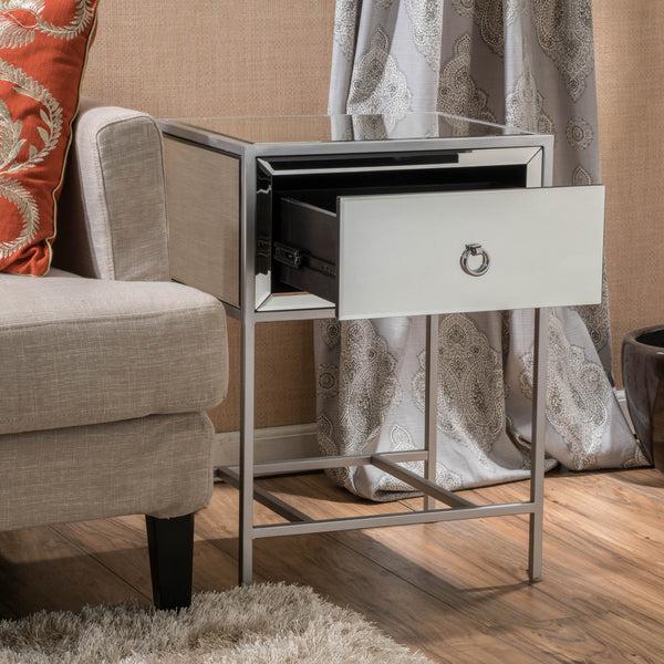 Gdf Studio Athena Mirrored Silver 1 Drawer Side Table