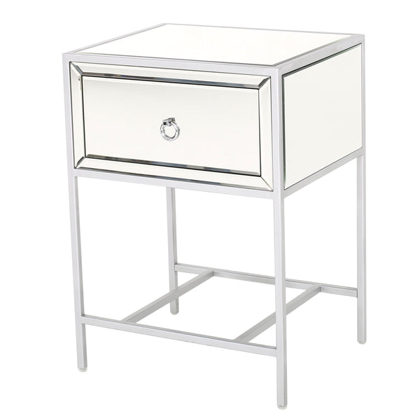 gdf studio Athena Mirrored Silver 1 Drawer Side Table
