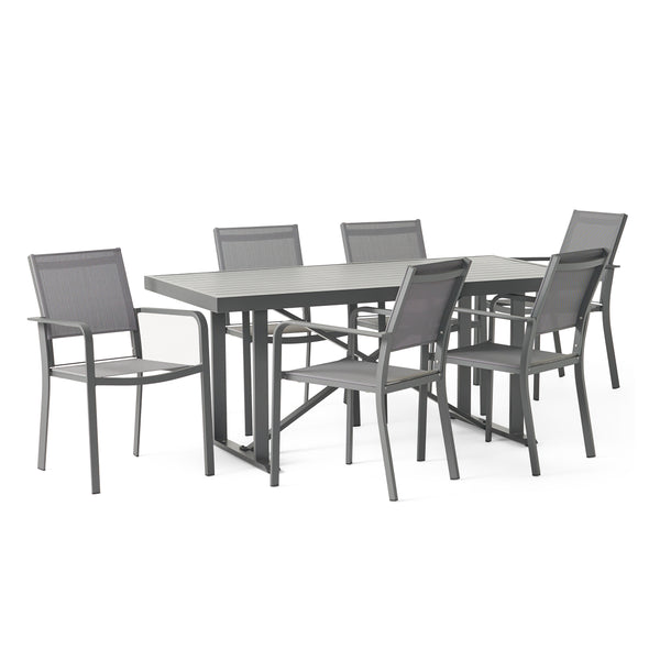gdf studio Atkinson Outdoor Modern Industrial Aluminum 7 Piece Dining Set with Mesh Seating