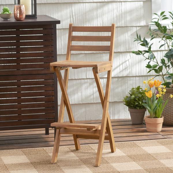 gdf studio Atlantic Outdoor 30-Inch Foldable Acacia Wood Bar Stool
