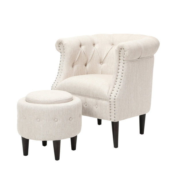 gdf studio Atticus Chesterfield Style Tufted Fabric Accent Chair and Ottoman Set
