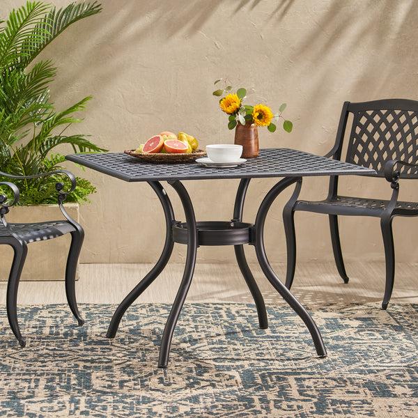 Gdf Studio Auberge Oudoor Patio Black Cast Aluminum Square Table