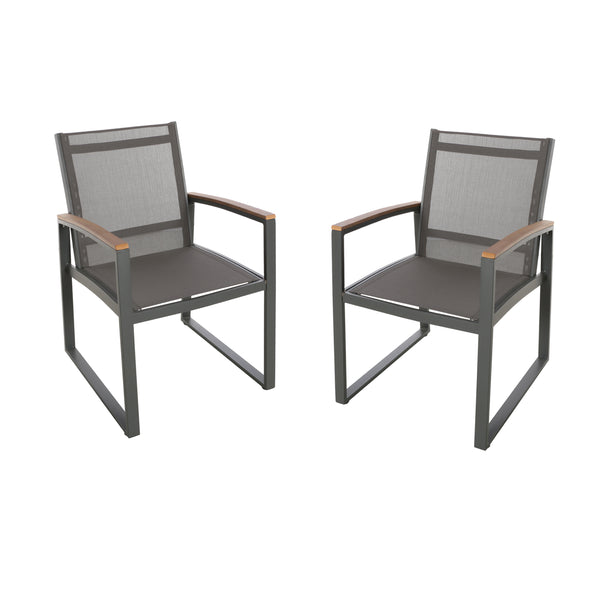 Gdf Studio Aubrey Outdoor Aluminum Dining Chairs With Faux Wood Accents