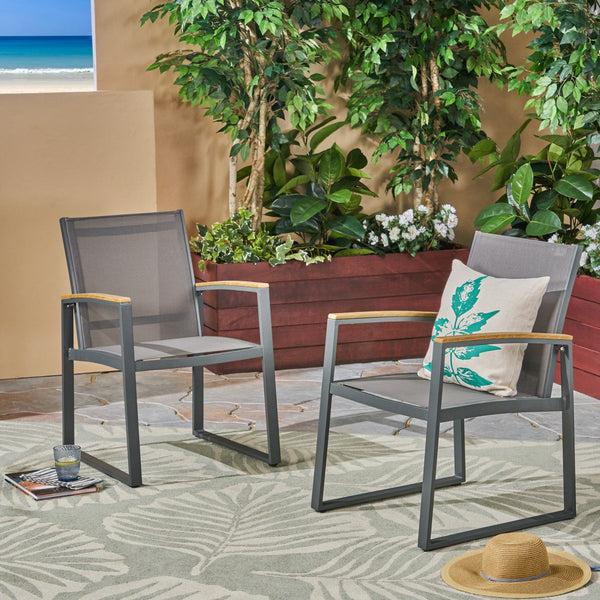 Gdf Studio Aubrey Outdoor Aluminum Dining Chairs With Faux Wood Accents