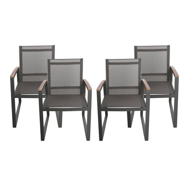 gdf studio Aubrey Outdoor Aluminum Dining Chairs with Faux Wood Accents