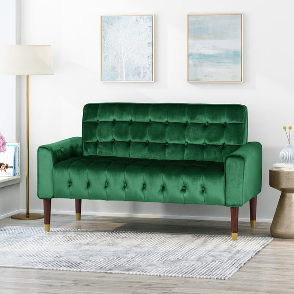 Gdf Studio Aubrie Tufted Velvet Loveseat With Gold Tipped Tapered Legs