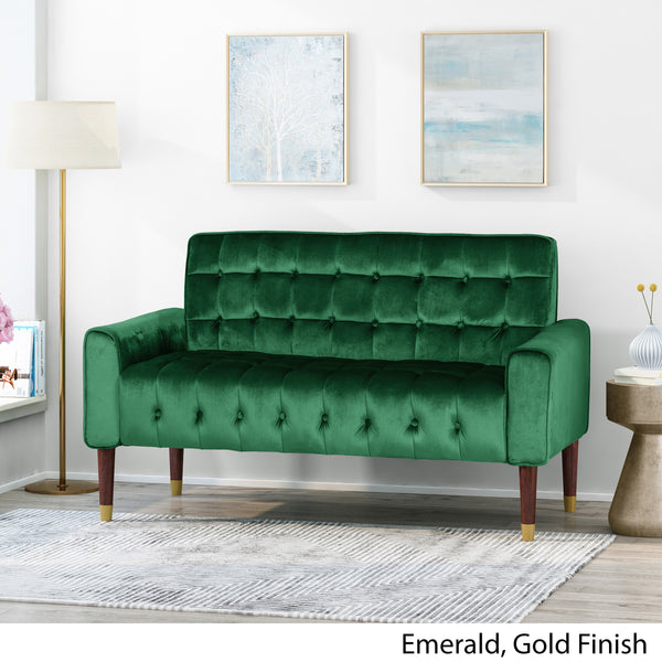 Gdf Studio Aubrie Tufted Velvet Loveseat With Gold Tipped Tapered Legs