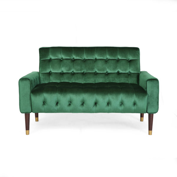 gdf studio Aubrie Tufted Velvet Loveseat with Gold Tipped Tapered Legs