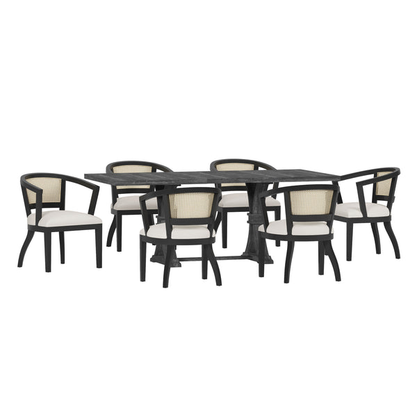 Gdf Studio Aubrietta Traditional Upholstered Wood And Cane 7 Piece Dining Set